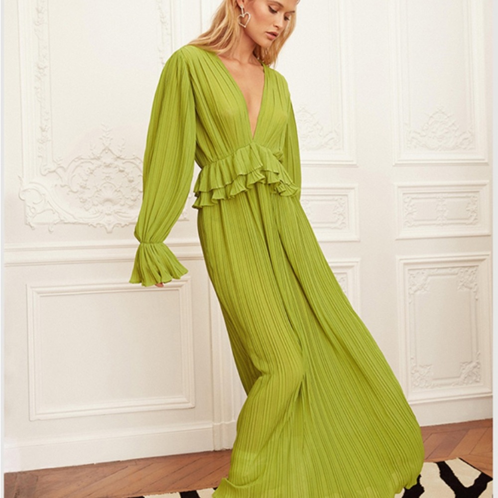 Green Pleated Maxi Dress